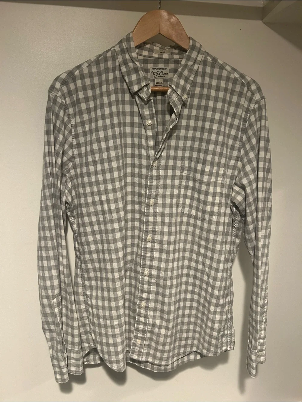 J. Crew Men’s Gray and White Gingham Button-Down Shirt